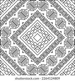  Monochrome ornamental texture with smooth linear shapes, zigzag lines, lace pattern.Abstract geometric black and white mandala for web page, textures, card, poster, fabric, textile.