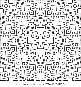  Monochrome ornamental texture with smooth linear shapes, zigzag lines, lace pattern.Abstract geometric black and white mandala for web page, textures, card, poster, fabric, textile.