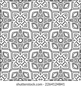  Monochrome ornamental texture with smooth linear shapes, zigzag lines, lace pattern.Abstract geometric black and white pattern for web page, textures, card, poster, fabric, textile.