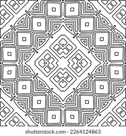  Monochrome ornamental texture with smooth linear shapes, zigzag lines, lace pattern.Abstract geometric black and white mandala for web page, textures, card, poster, fabric, textile.