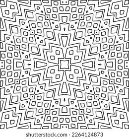  Textura ornamental monocroma con formas lineales lisas, líneas de zigzag, patrón de encaje.Mandala geométrica en blanco y negro para página web, texturas, tarjeta, afiche, tela, textil.