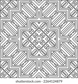  Monochrome ornamental texture with smooth linear shapes, zigzag lines, lace pattern.Abstract geometric black and white mandala for web page, textures, card, poster, fabric, textile.