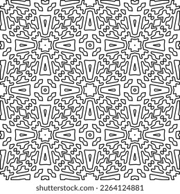  Monochrome ornamental texture with smooth linear shapes, zigzag lines, lace pattern.Abstract geometric black and white pattern for web page, textures, card, poster, fabric, textile.