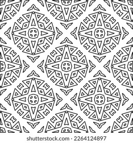  Monochrome ornamental texture with smooth linear shapes, zigzag lines, lace pattern.Abstract geometric black and white pattern for web page, textures, card, poster, fabric, textile.