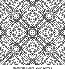  Monochrome ornamental texture with smooth linear shapes, zigzag lines, lace pattern.Abstract geometric black and white pattern for web page, textures, card, poster, fabric, textile.