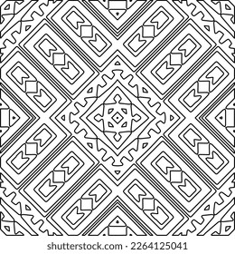  Textura ornamental monocroma con formas lineales lisas, líneas de zigzag, patrón de encaje.Mandala geométrica en blanco y negro para página web, texturas, tarjeta, afiche, tela, textil.