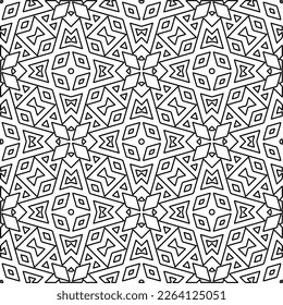  Textura ornamental monocroma con formas lineales lisas, líneas de zigzag, patrón de encaje.Resumen de patrón geométrico en blanco y negro para página web, texturas, tarjeta, afiche, tela, textil.