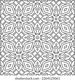  Monochrome ornamental texture with smooth linear shapes, zigzag lines, lace pattern.Abstract geometric black and white pattern for web page, textures, card, poster, fabric, textile.