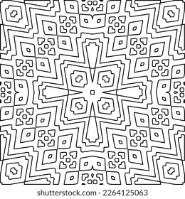  Monochrome ornamental texture with smooth linear shapes, zigzag lines, lace pattern.Abstract geometric black and white mandala for web page, textures, card, poster, fabric, textile.