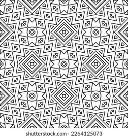  Monochrome ornamental texture with smooth linear shapes, zigzag lines, lace pattern.Abstract geometric black and white pattern for web page, textures, card, poster, fabric, textile.