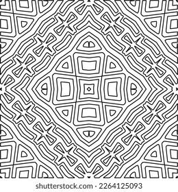  Monochrome ornamental texture with smooth linear shapes, zigzag lines, lace pattern.Abstract geometric black and white mandala for web page, textures, card, poster, fabric, textile.