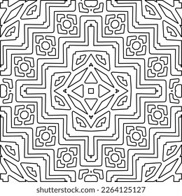  Monochrome ornamental texture with smooth linear shapes, zigzag lines, lace pattern.Abstract geometric black and white mandala for web page, textures, card, poster, fabric, textile.