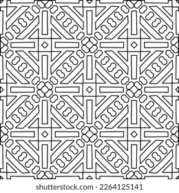  Monochrome ornamental texture with smooth linear shapes, zigzag lines, lace pattern.Abstract geometric black and white pattern for web page, textures, card, poster, fabric, textile.