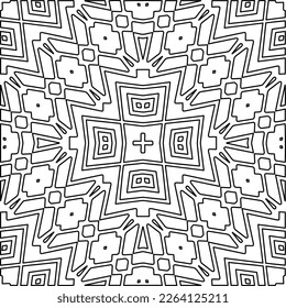  Textura ornamental monocroma con formas lineales lisas, líneas de zigzag, patrón de encaje.Mandala geométrica en blanco y negro para página web, texturas, tarjeta, afiche, tela, textil.