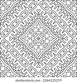  Monochrome ornamental texture with smooth linear shapes, zigzag lines, lace pattern.Abstract geometric black and white mandala for web page, textures, card, poster, fabric, textile.