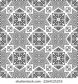  Monochrome ornamental texture with smooth linear shapes, zigzag lines, lace pattern.Abstract geometric black and white pattern for web page, textures, card, poster, fabric, textile.