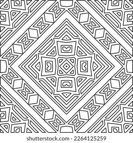  Monochrome ornamental texture with smooth linear shapes, zigzag lines, lace pattern.Abstract geometric black and white mandala for web page, textures, card, poster, fabric, textile.