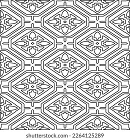  Monochrome ornamental texture with smooth linear shapes, zigzag lines, lace pattern.Abstract geometric black and white pattern for web page, textures, card, poster, fabric, textile.