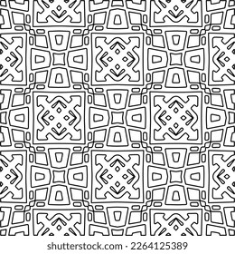  Monochrome ornamental texture with smooth linear shapes, zigzag lines, lace pattern.Abstract geometric black and white pattern for web page, textures, card, poster, fabric, textile.