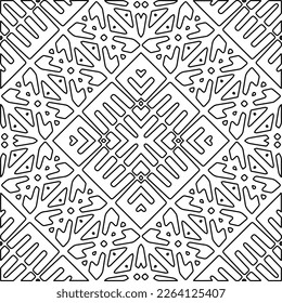  Textura ornamental monocroma con formas lineales lisas, líneas de zigzag, patrón de encaje.Mandala geométrica en blanco y negro para página web, texturas, tarjeta, afiche, tela, textil.
