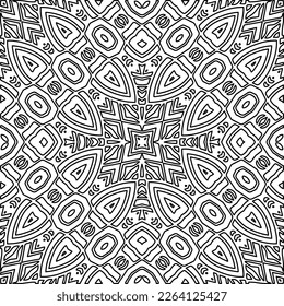  Monochrome ornamental texture with smooth linear shapes, zigzag lines, lace pattern.Abstract geometric black and white mandala for web page, textures, card, poster, fabric, textile.