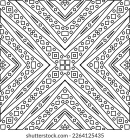  Monochrome ornamental texture with smooth linear shapes, zigzag lines, lace pattern.Abstract geometric black and white mandala for web page, textures, card, poster, fabric, textile.