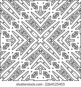  Monochrome ornamental texture with smooth linear shapes, zigzag lines, lace pattern.Abstract geometric black and white mandala for web page, textures, card, poster, fabric, textile.