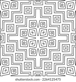  Monochrome ornamental texture with smooth linear shapes, zigzag lines, lace pattern.Abstract geometric black and white mandala for web page, textures, card, poster, fabric, textile.