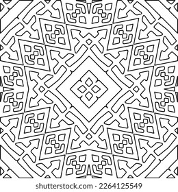 Monochrome ornamental texture with smooth linear shapes, zigzag lines, lace pattern.Abstract geometric black and white mandala for web page, textures, card, poster, fabric, textile.