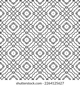 Monochrome ornamental texture with smooth linear shapes, zigzag lines, lace pattern.Abstract geometric black and white pattern for web page, textures, card, poster, fabric, textile.