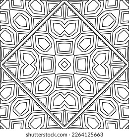  Textura ornamental monocroma con formas lineales lisas, líneas de zigzag, patrón de encaje.Mandala geométrica en blanco y negro para página web, texturas, tarjeta, afiche, tela, textil.