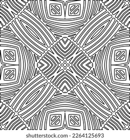  Textura ornamental monocroma con formas lineales lisas, líneas de zigzag, patrón de encaje.Resumen de patrón geométrico en blanco y negro para página web, texturas, tarjeta, afiche, tela, textil.