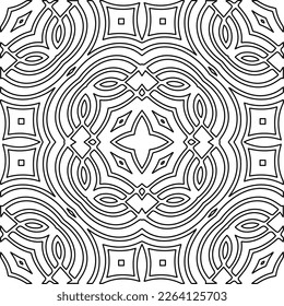  Monochrome ornamental texture with smooth linear shapes, zigzag lines, lace pattern.Abstract geometric black and white pattern for web page, textures, card, poster, fabric, textile.