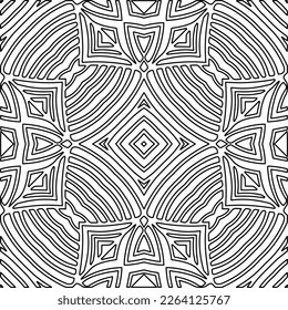  Monochrome ornamental texture with smooth linear shapes, zigzag lines, lace pattern.Abstract geometric black and white pattern for web page, textures, card, poster, fabric, textile.