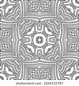  Textura ornamental monocroma con formas lineales lisas, líneas de zigzag, patrón de encaje.Resumen de patrón geométrico en blanco y negro para página web, texturas, tarjeta, afiche, tela, textil.