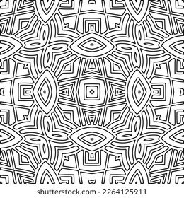  Monochrome ornamental texture with smooth linear shapes, zigzag lines, lace pattern.Abstract geometric black and white pattern for web page, textures, card, poster, fabric, textile.