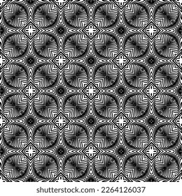 Monochrome ornamental texture with smooth linear shapes, zigzag lines, lace pattern.Abstract geometric black and white pattern for web page, textures, card, poster, fabric, textile.