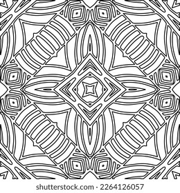  Textura ornamental monocroma con formas lineales lisas, líneas de zigzag, patrón de encaje.Resumen de patrón geométrico en blanco y negro para página web, texturas, tarjeta, afiche, tela, textil.