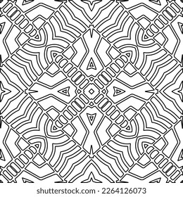  Monochrome ornamental texture with smooth linear shapes, zigzag lines, lace pattern.Abstract geometric black and white pattern for web page, textures, card, poster, fabric, textile.
