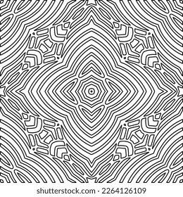  Monochrome ornamental texture with smooth linear shapes, zigzag lines, lace pattern.Abstract geometric black and white pattern for web page, textures, card, poster, fabric, textile.