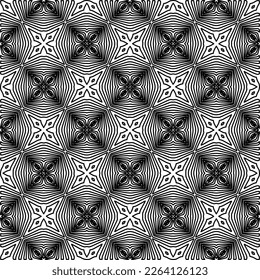 Monochrome ornamental texture with smooth linear shapes, zigzag lines, lace pattern.Abstract geometric black and white pattern for web page, textures, card, poster, fabric, textile.
