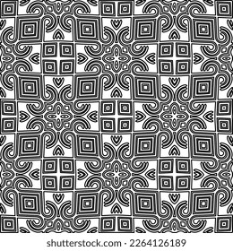 Monochrome ornamental texture with smooth linear shapes, zigzag lines, lace pattern.Abstract geometric black and white pattern for web page, textures, card, poster, fabric, textile.