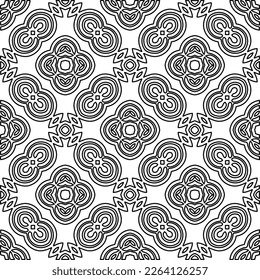Monochrome ornamental texture with smooth linear shapes, zigzag lines, lace pattern.Abstract geometric black and white pattern for web page, textures, card, poster, fabric, textile.