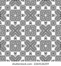 Monochrome ornamental texture with smooth linear shapes, zigzag lines, lace pattern.Abstract geometric black and white pattern for web page, textures, card, poster, fabric, textile.