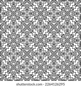  Monochrome ornamental texture with smooth linear shapes, zigzag lines, lace pattern.Abstract geometric black and white pattern for web page, textures, card, poster, fabric, textile.