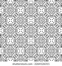  Monochrome ornamental texture with smooth linear shapes, zigzag lines, lace pattern.Abstract geometric black and white pattern for web page, textures, card, poster, fabric, textile.