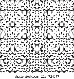  Monochrome ornamental texture with smooth linear shapes, zigzag lines, lace pattern.Abstract geometric black and white pattern for web page, textures, card, poster, fabric, textile.