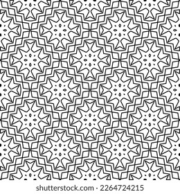  Monochrome ornamental texture with smooth linear shapes, zigzag lines, lace pattern.Abstract geometric black and white pattern for web page, textures, card, poster, fabric, textile.