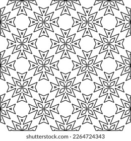  Monochrome ornamental texture with smooth linear shapes, zigzag lines, lace pattern.Abstract geometric black and white pattern for web page, textures, card, poster, fabric, textile.