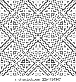  Monochrome ornamental texture with smooth linear shapes, zigzag lines, lace pattern.Abstract geometric black and white pattern for web page, textures, card, poster, fabric, textile.